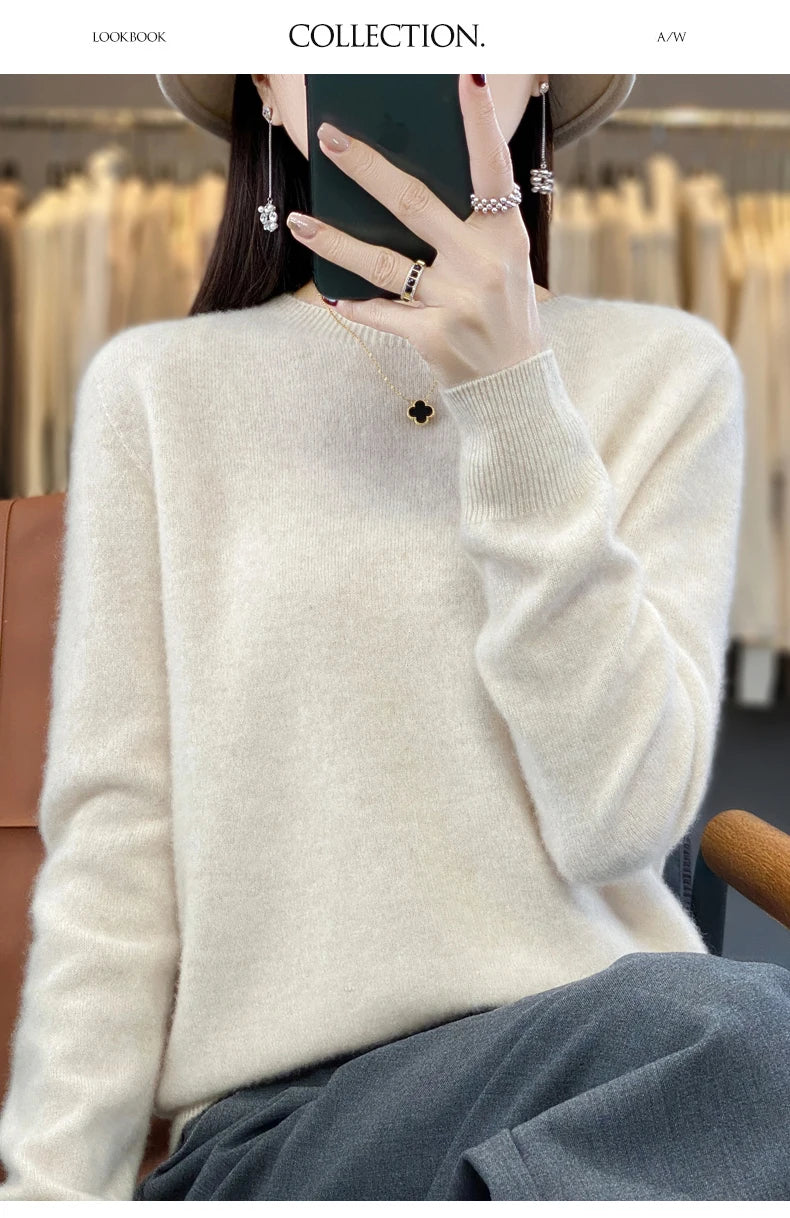Wool Round Neck Top Fashion Versatile Knitted Loose Long Sleeve