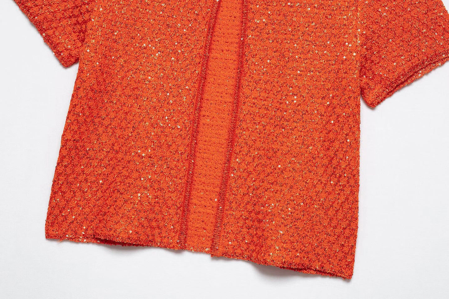 Simple Bead Decoration Round Neck Short Sleeve Knitted Top