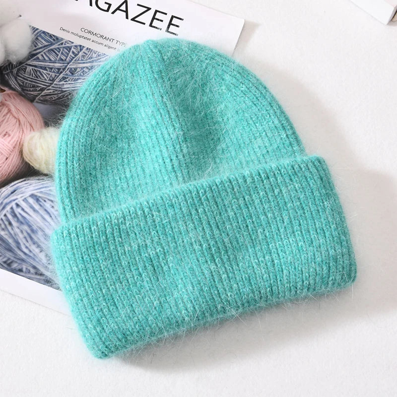 Winter Angola Rabbit Fur Knitted Beanies