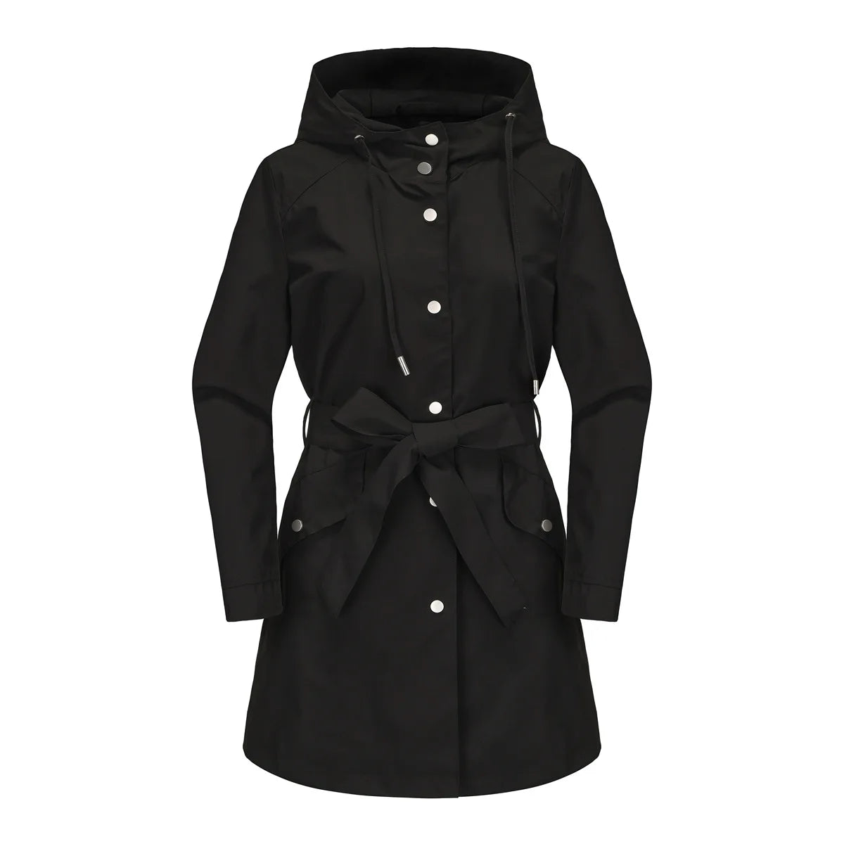 Hooded Water-repellent Jacket with Belt Thin Casual Loose Trench Coat