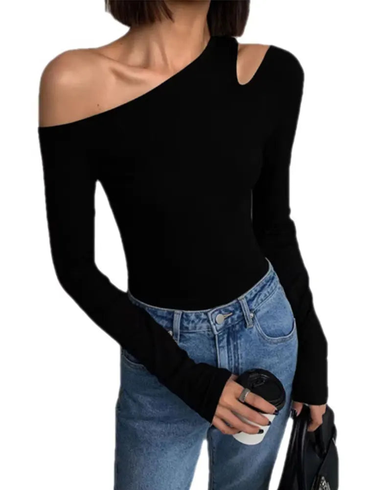 Collar Off-shoulder Long-sleeved