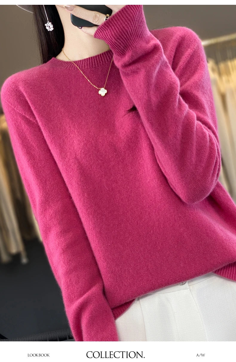 Wool Round Neck Top Fashion Versatile Knitted Loose Long Sleeve