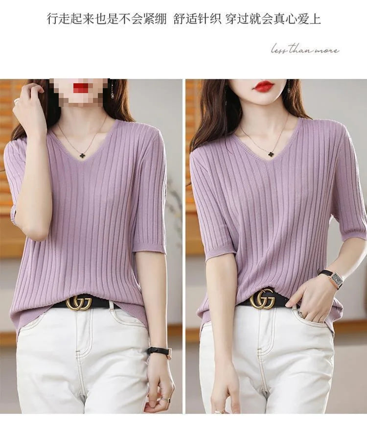 Women's V-neck Short-Sleeved Exquisite Cashmere