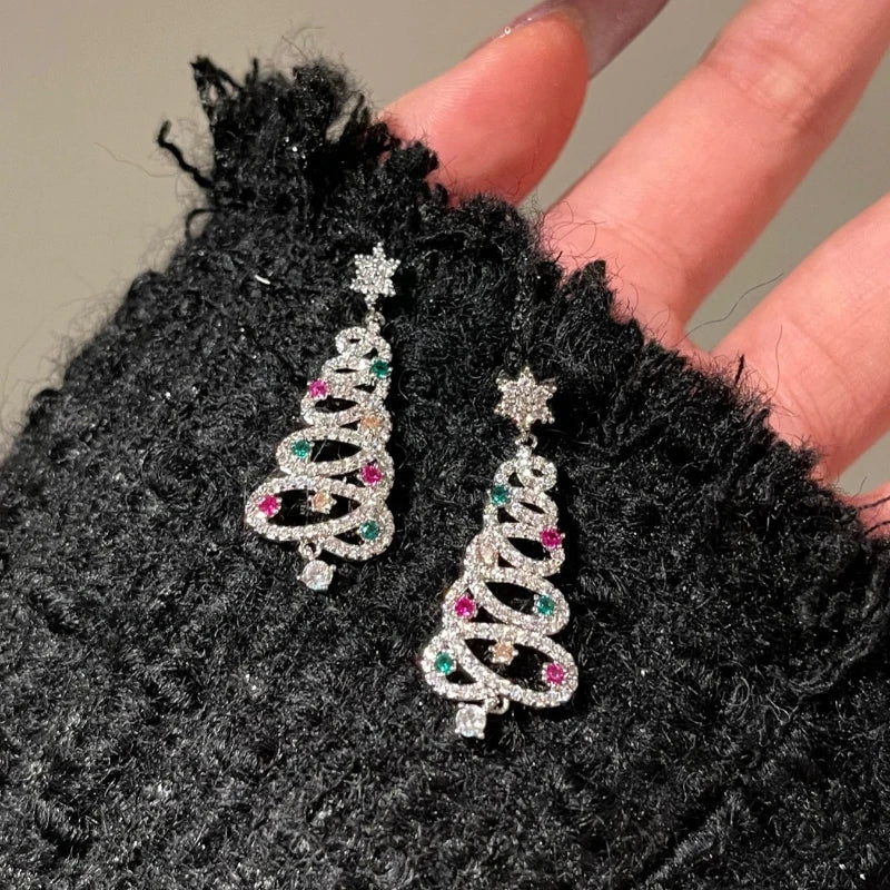 Zircon Christmas Tree Earrings Rhinestone Xmas Tree