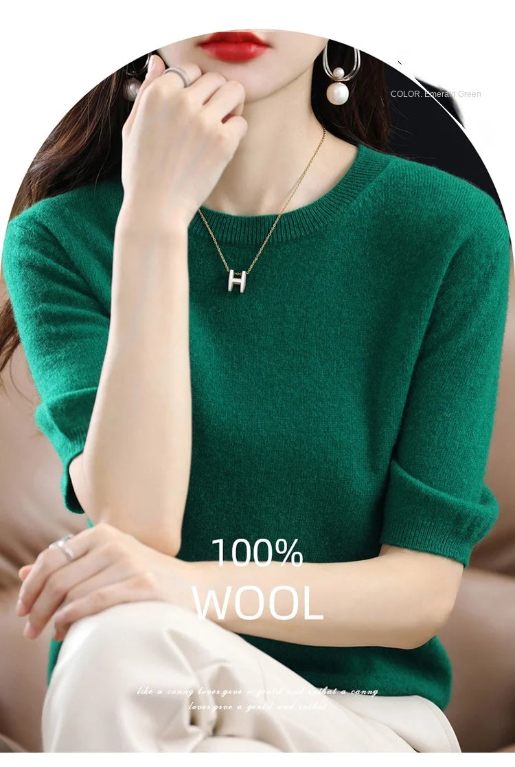 Merino Wool Short Sleeved Women's Sweater