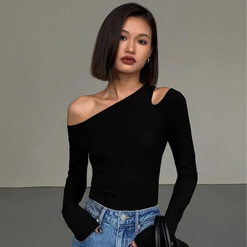 Collar Off-shoulder Long-sleeved