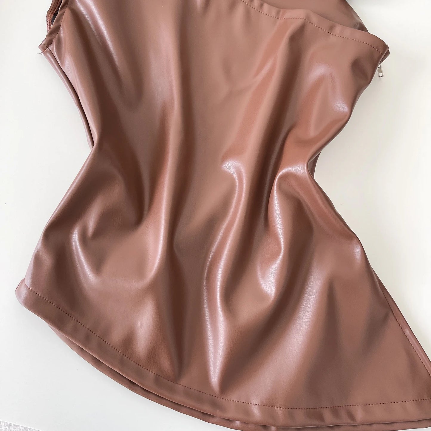 SINGREINY One Shoulder PU Leather Tank