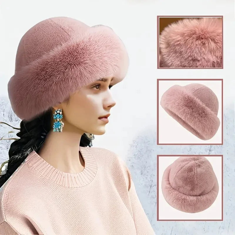 3Pcs Women Winter Warm Furry Hat Gloves Scarf Hat Set