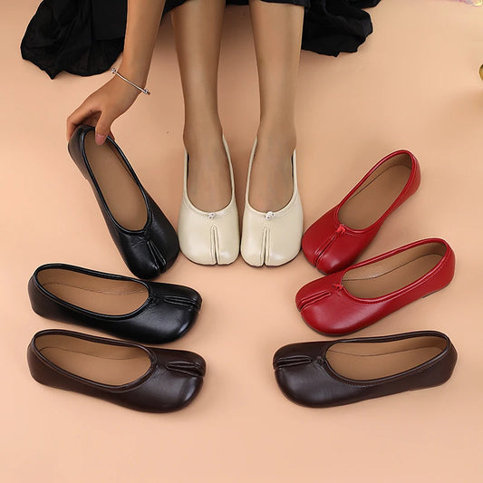 2025 Women's Leather Toe Separator Loafers Flat