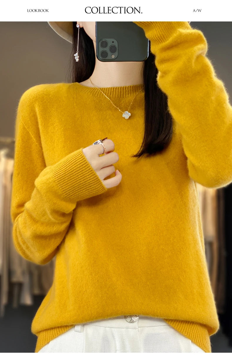 Wool Round Neck Top Fashion Versatile Knitted Loose Long Sleeve
