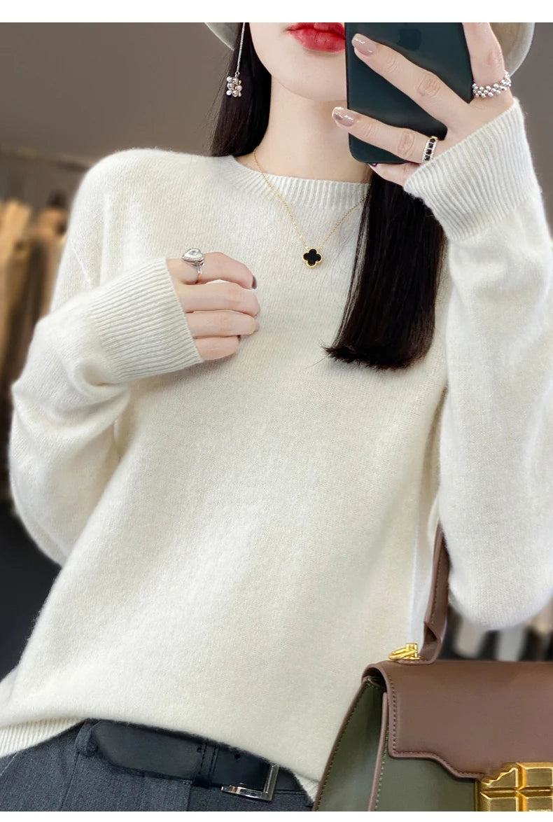 Wool Round Neck Top Fashion Versatile Knitted Loose Long Sleeve