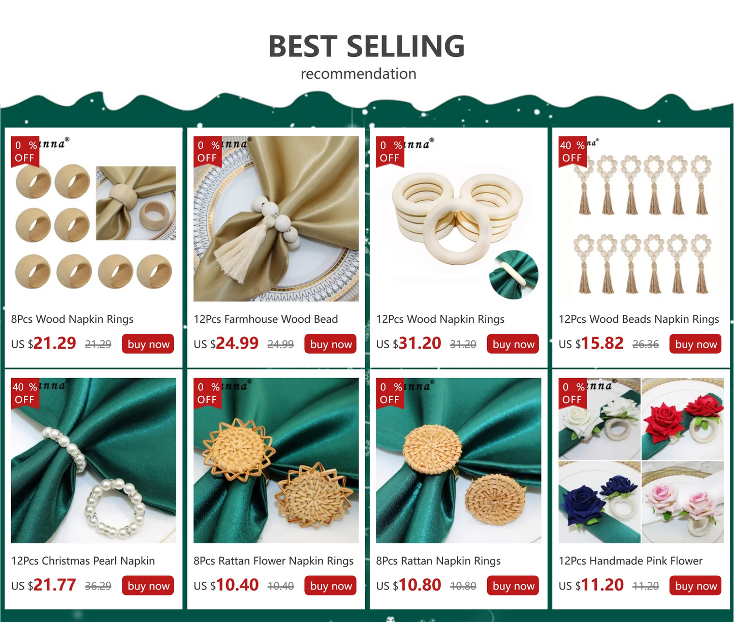 8Pcs Wood Napkin Rings Handmade Wooden
