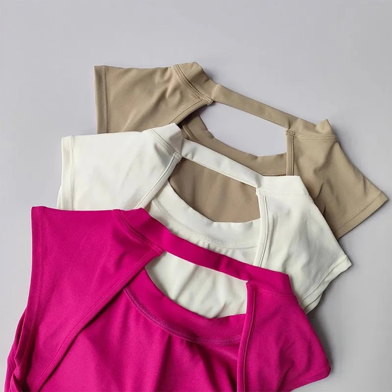 Sexy Short Backless Fixed Chest Pad Sports T-shirt
