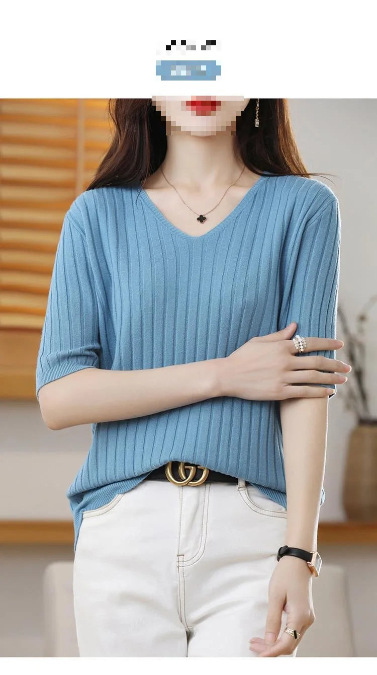 Women's V-neck Short-Sleeved Exquisite Cashmere