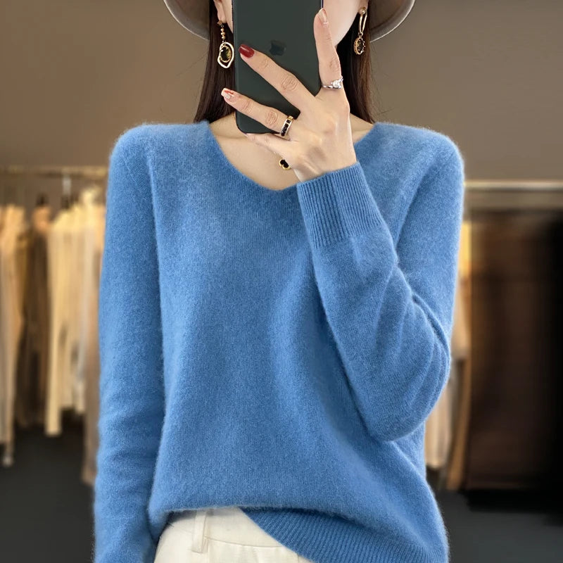 Merino Pure Wool V-neck Autumn And Winter Pullover Sweater