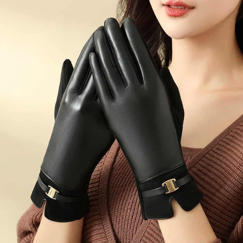 1 Pair of Gloves for Women in Winter Fleece-Lined