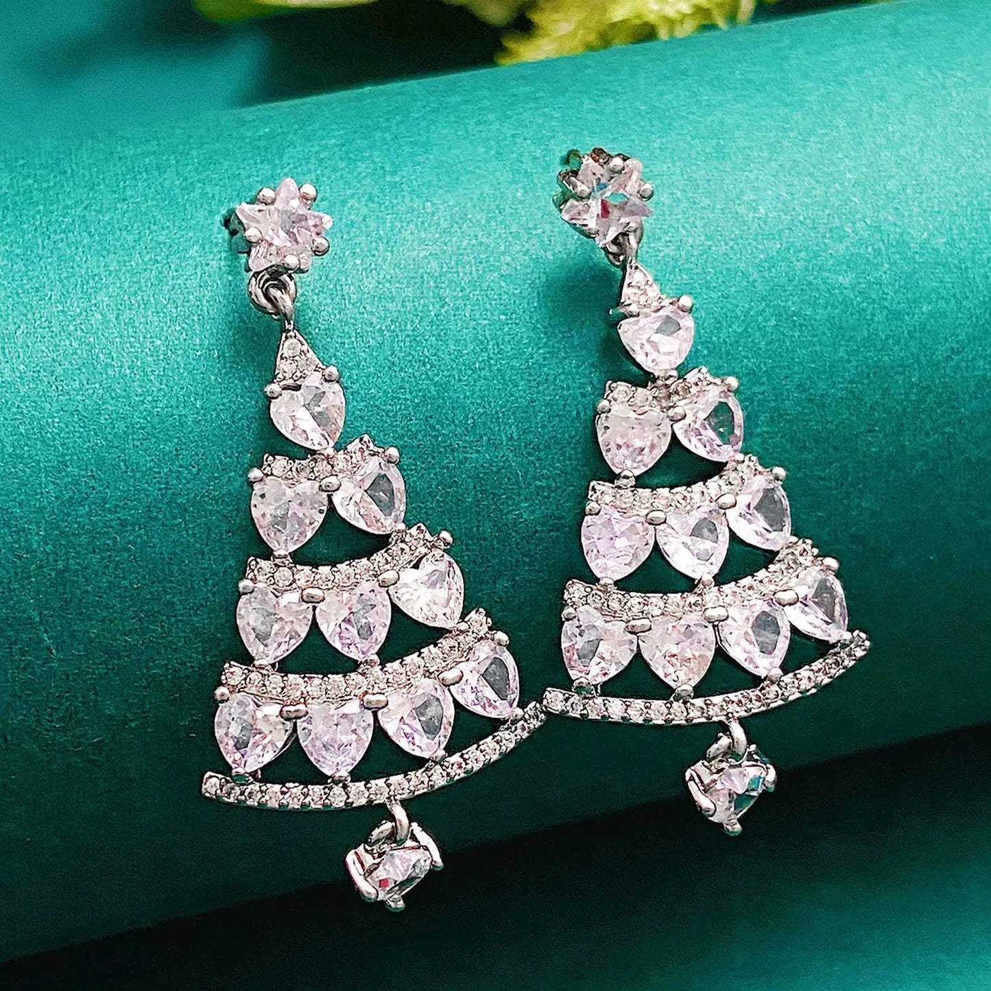 Zircon Christmas Tree Earrings Rhinestone Xmas Tree