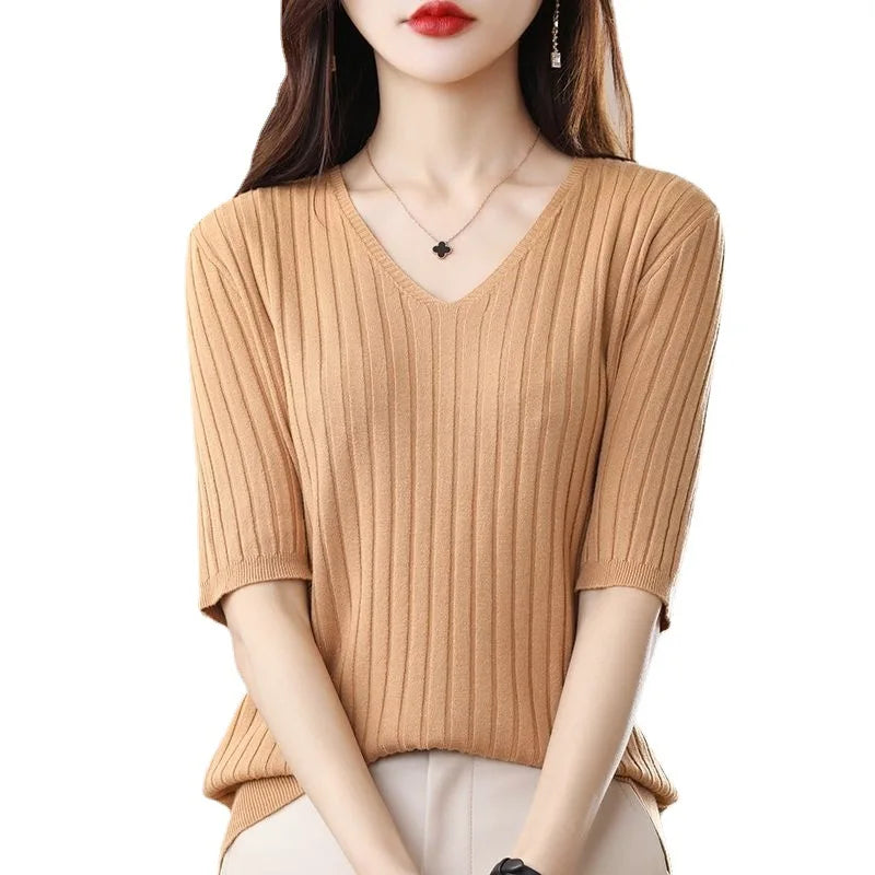 Women's V-neck Short-Sleeved Exquisite Cashmere