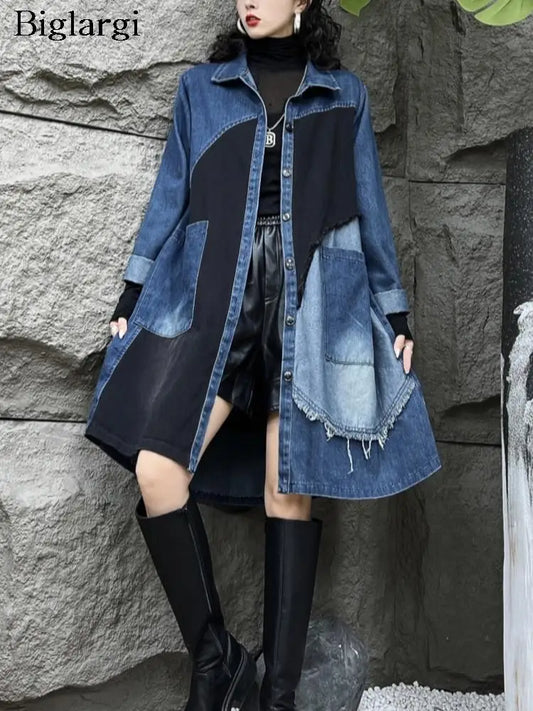 Oversized Denim Autumn Midi Trench Coat
