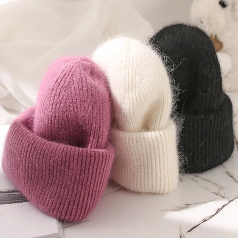Winter Angola Rabbit Fur Knitted Beanies