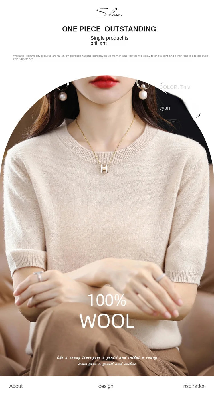 Merino Wool Short Sleeved Women's Sweater
