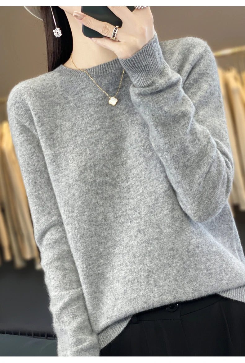 Wool Round Neck Top Fashion Versatile Knitted Loose Long Sleeve