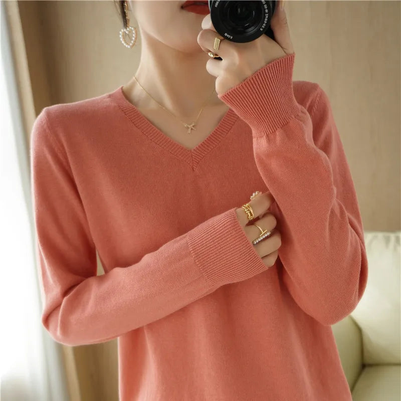 V-neck Knitted Sweater 100% Long Staple Cotton
