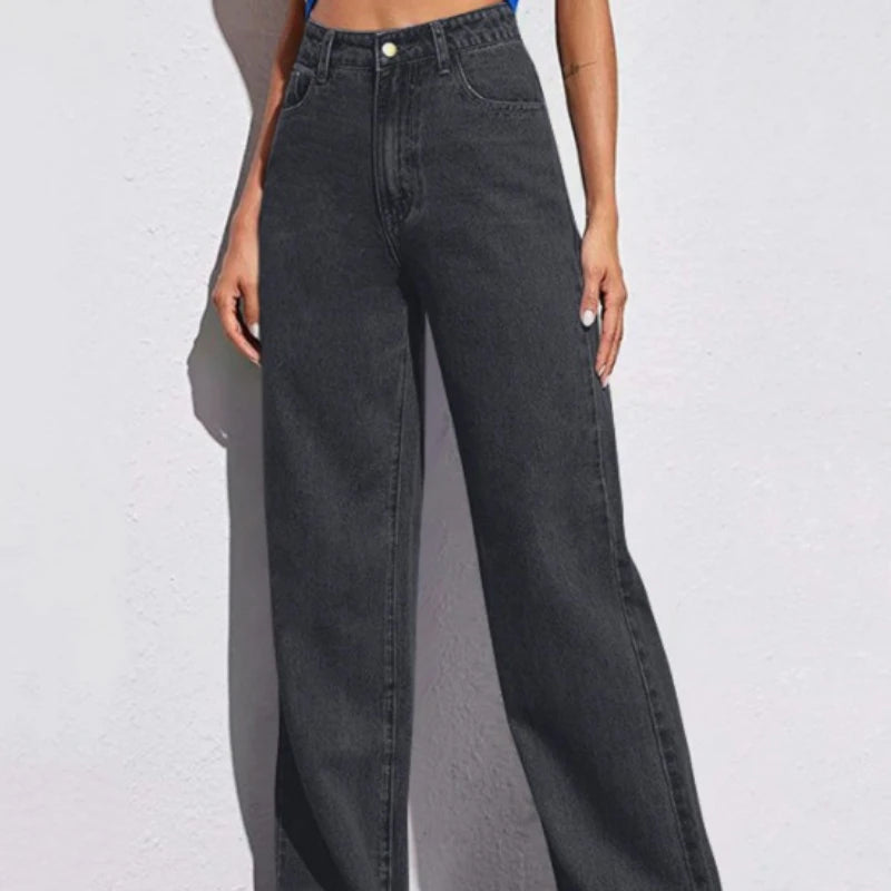 Wide-legged  High-waisted Straight Tube, Thin and Drape Jeans