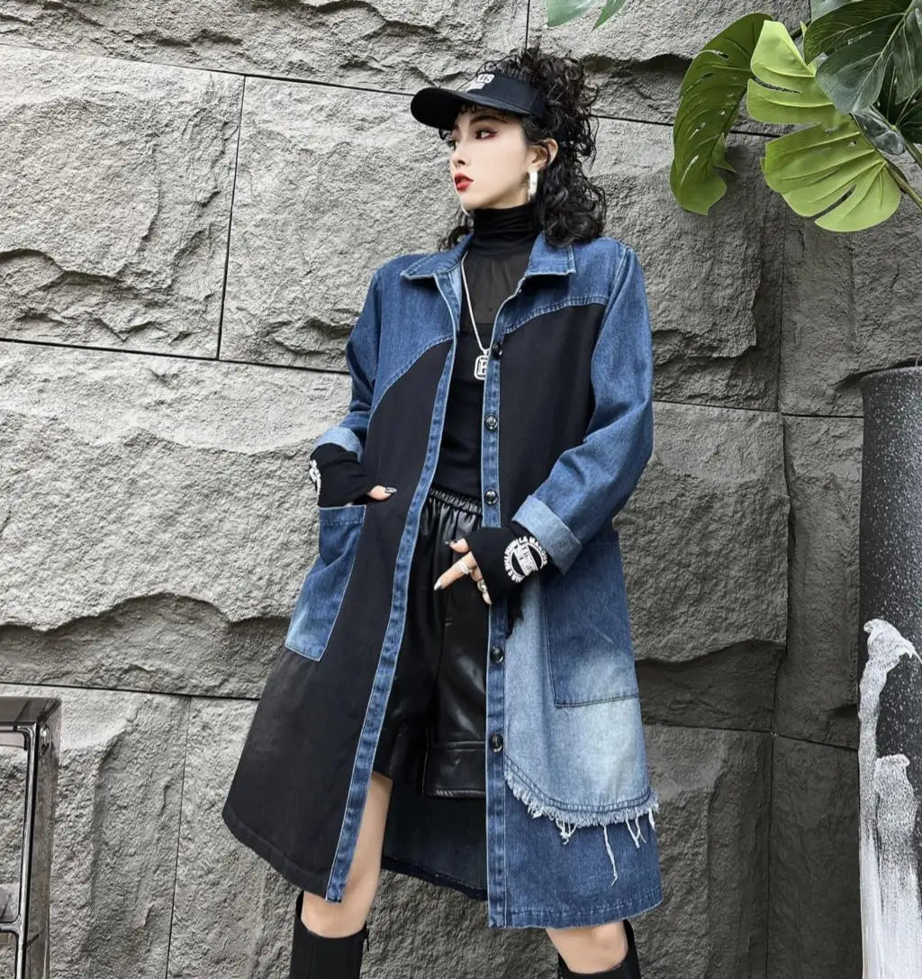 Oversized Denim Autumn Midi Trench Coat