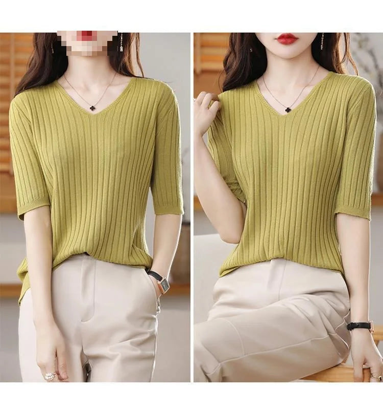 Women's V-neck Short-Sleeved Exquisite Cashmere