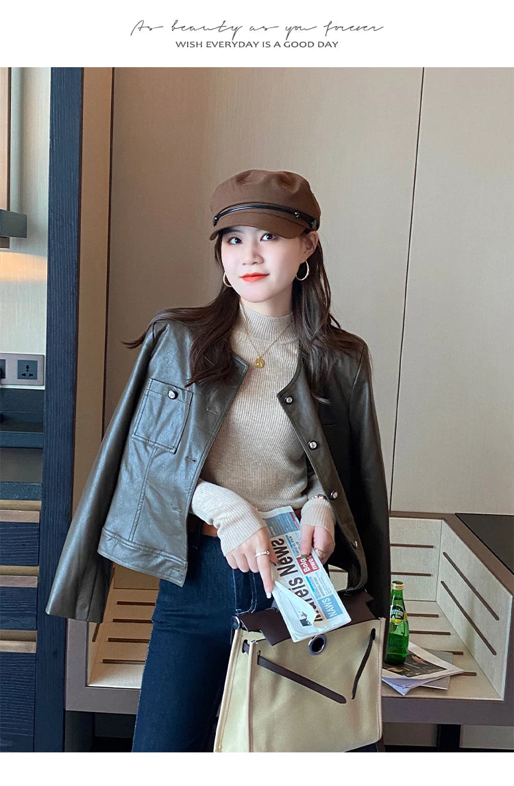 Autumn Winter Mock Neck Women Sweater Vintage