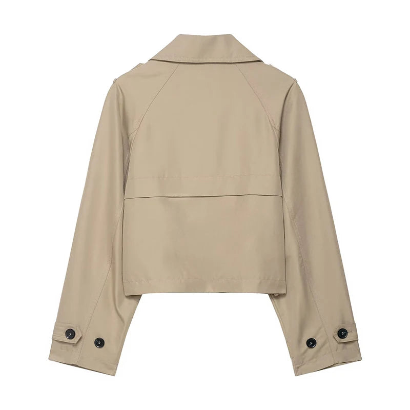 Double Breasted Short Coat Trench Turn-down Collar