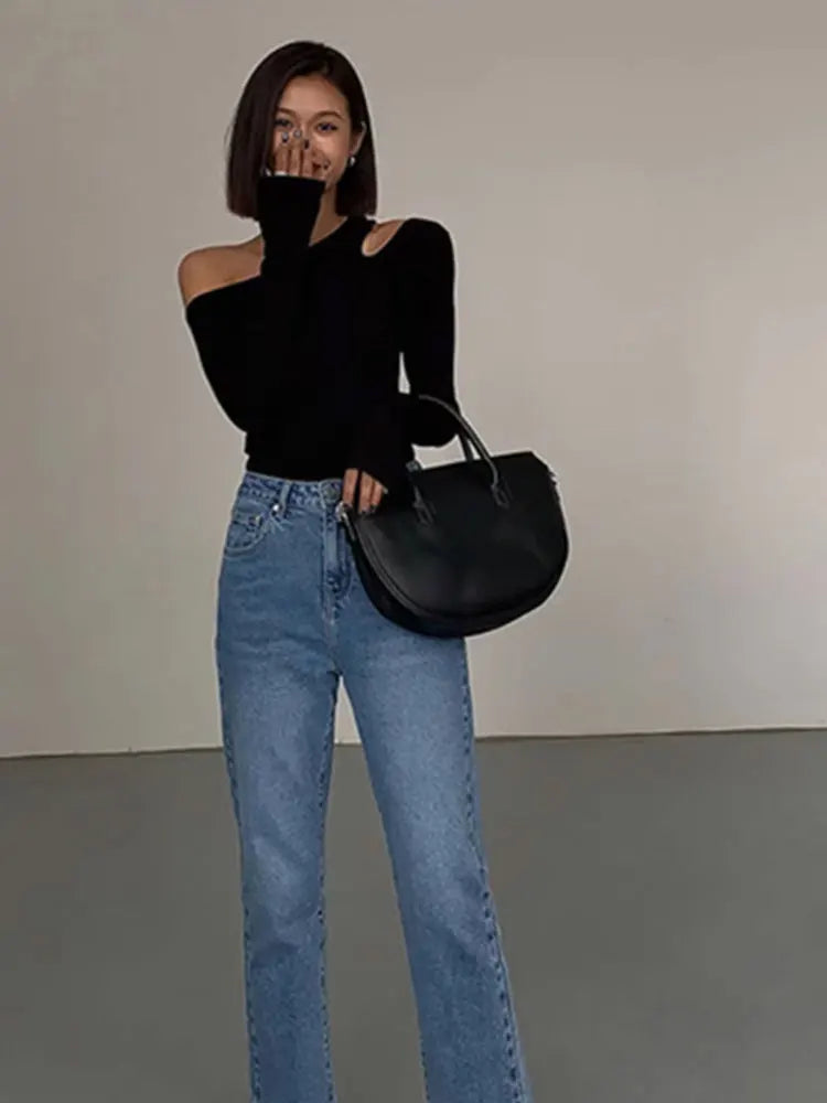 Collar Off-shoulder Long-sleeved
