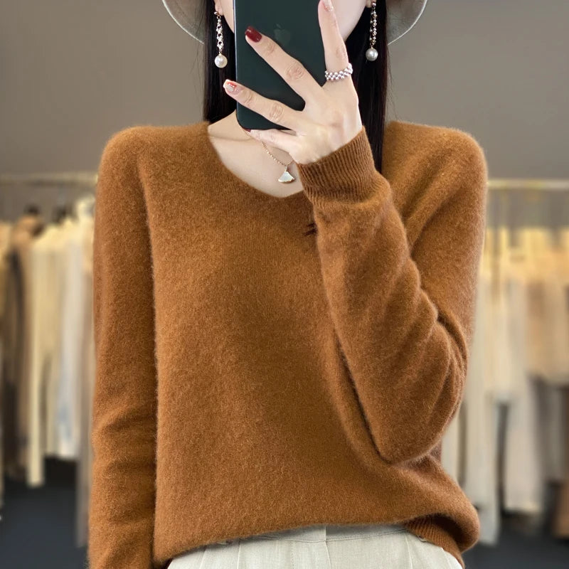 Merino Pure Wool V-neck Autumn And Winter Pullover Sweater
