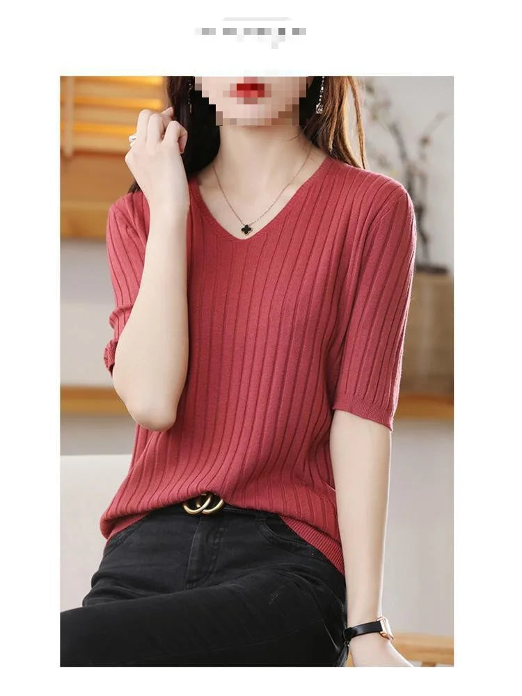 Women's V-neck Short-Sleeved Exquisite Cashmere
