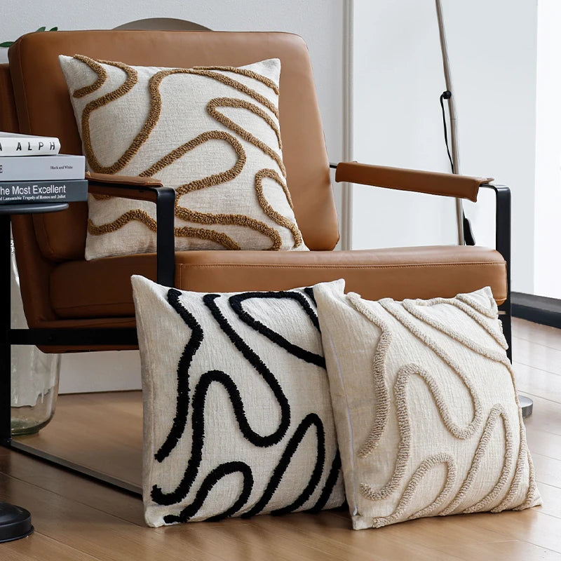 Boho Style Chenille Decorative Throw Pillow Cover Soft Geometric Lines Cushion Covers 45x45 3-color Pillowcase Sofa Living Room