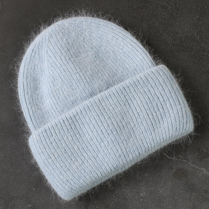 Winter Angola Rabbit Fur Knitted Beanies