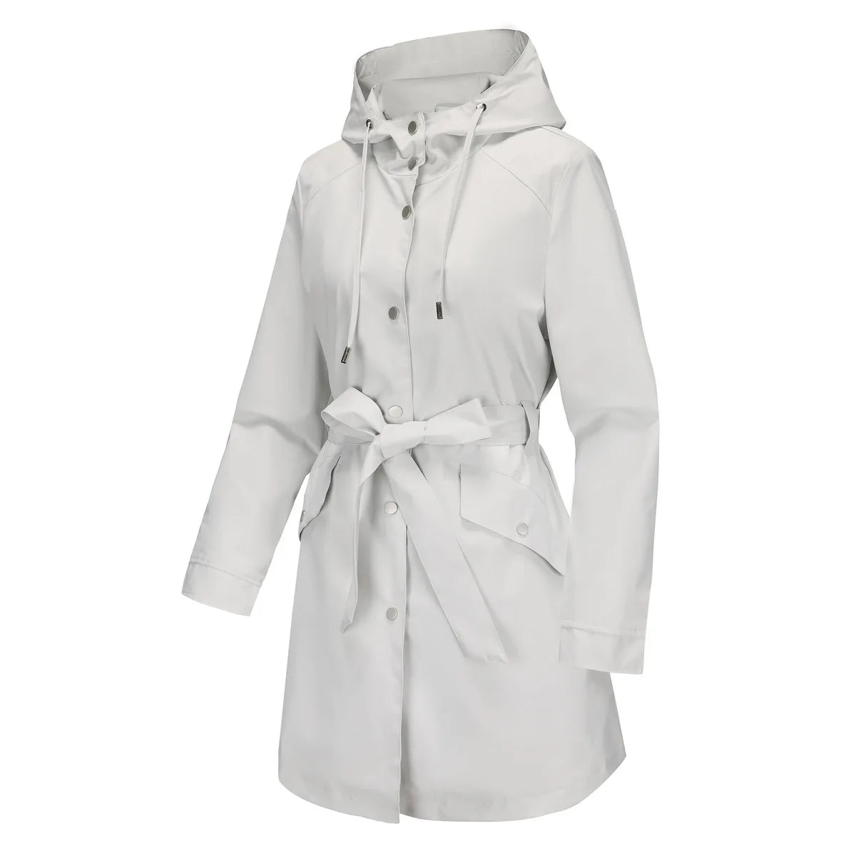 Hooded Water-repellent Jacket with Belt Thin Casual Loose Trench Coat