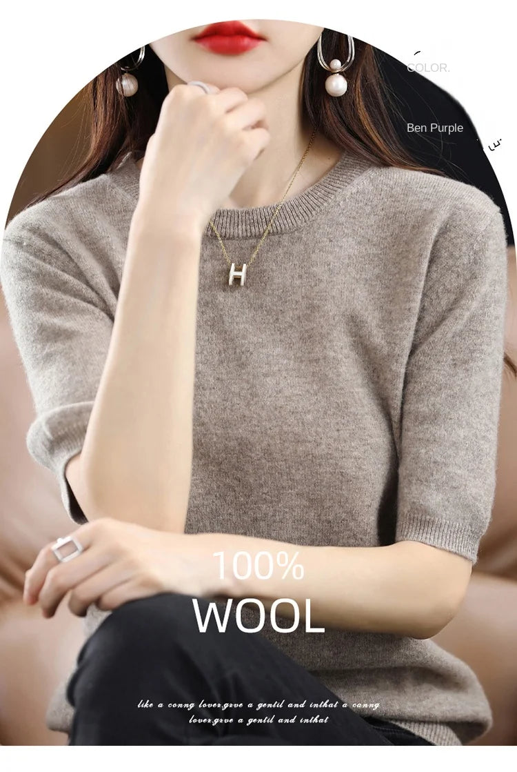 Merino Wool Short Sleeved Women's Sweater