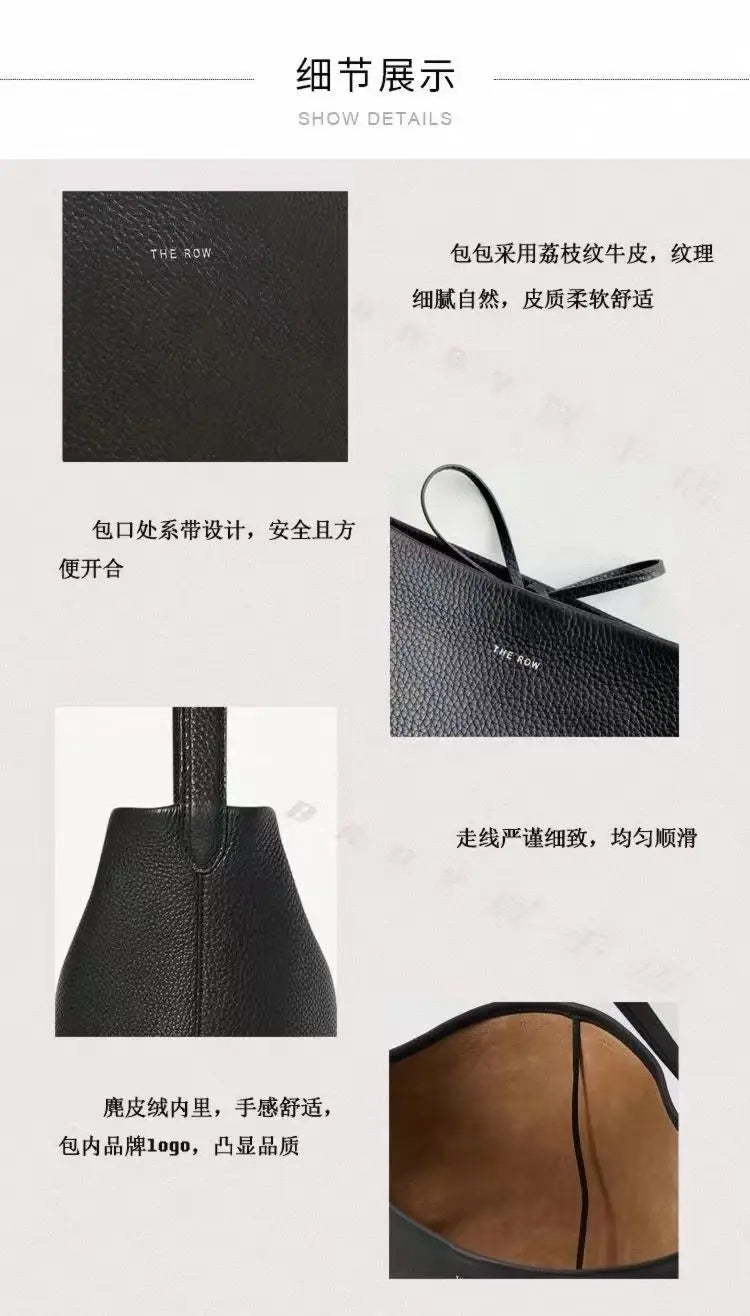 Soft Leather Bucket Bag Large Capacity Commuter Women's Single Shoulder Handbag Neutral Minimalist Style Open Pocket Design