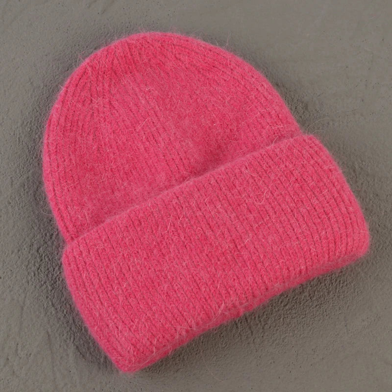 Winter Angola Rabbit Fur Knitted Beanies