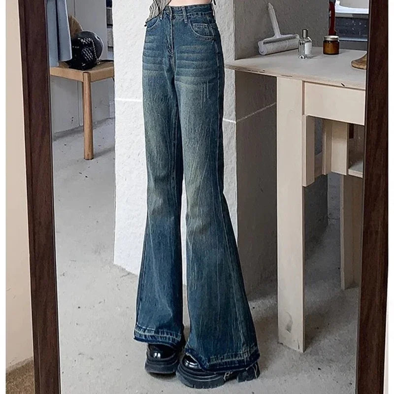 Woman High Waist Vintage Casual Flare Jeans