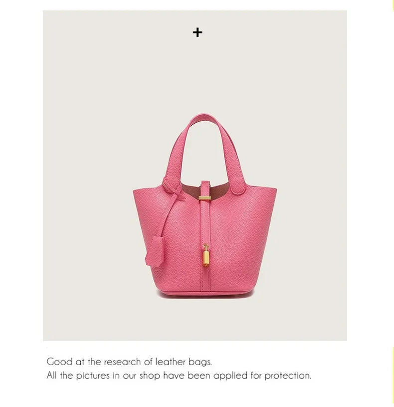 Large Capacity PU Handbag Basket Bucket Bag