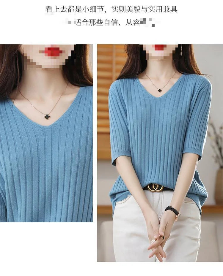Women's V-neck Short-Sleeved Exquisite Cashmere