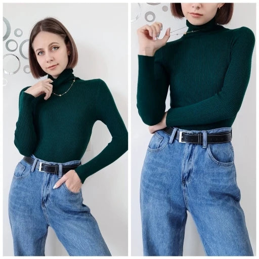 Heliar Women Fall Turtleneck Sweater Knitted Soft Pullovers Cashmere