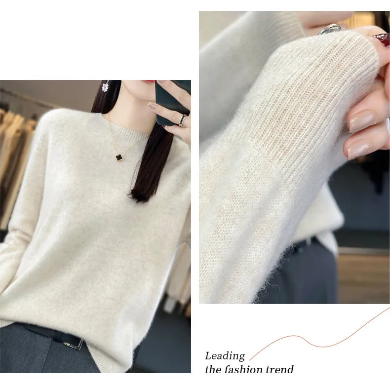 Wool Round Neck Top Fashion Versatile Knitted Loose Long Sleeve