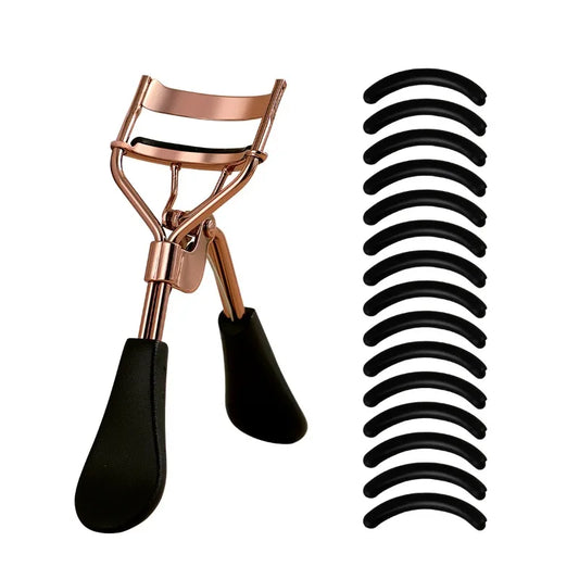 Portable Eyelash Curler with 15 Silicone Pads and Stainless Steel Eyelash Curler,
