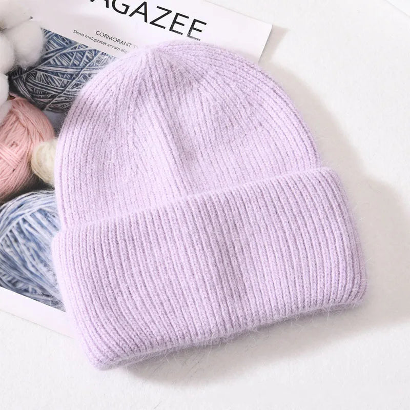 Winter Angola Rabbit Fur Knitted Beanies