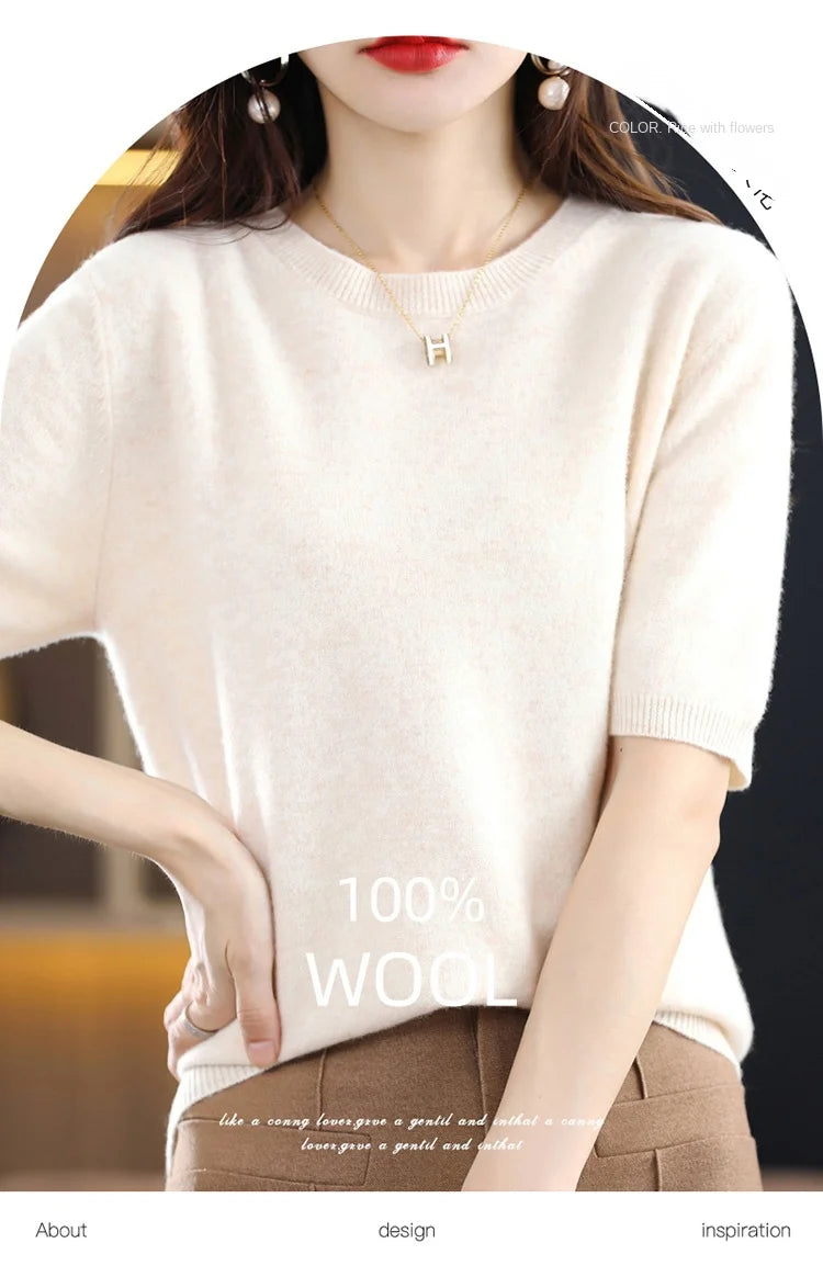Merino Wool Short Sleeved Women's Sweater