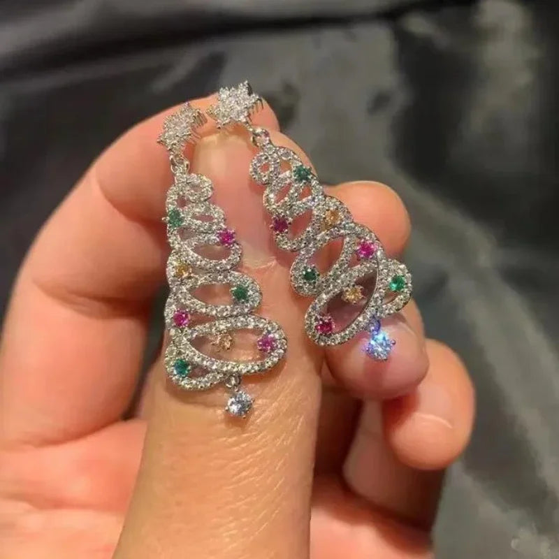 Zircon Christmas Tree Earrings Rhinestone Xmas Tree
